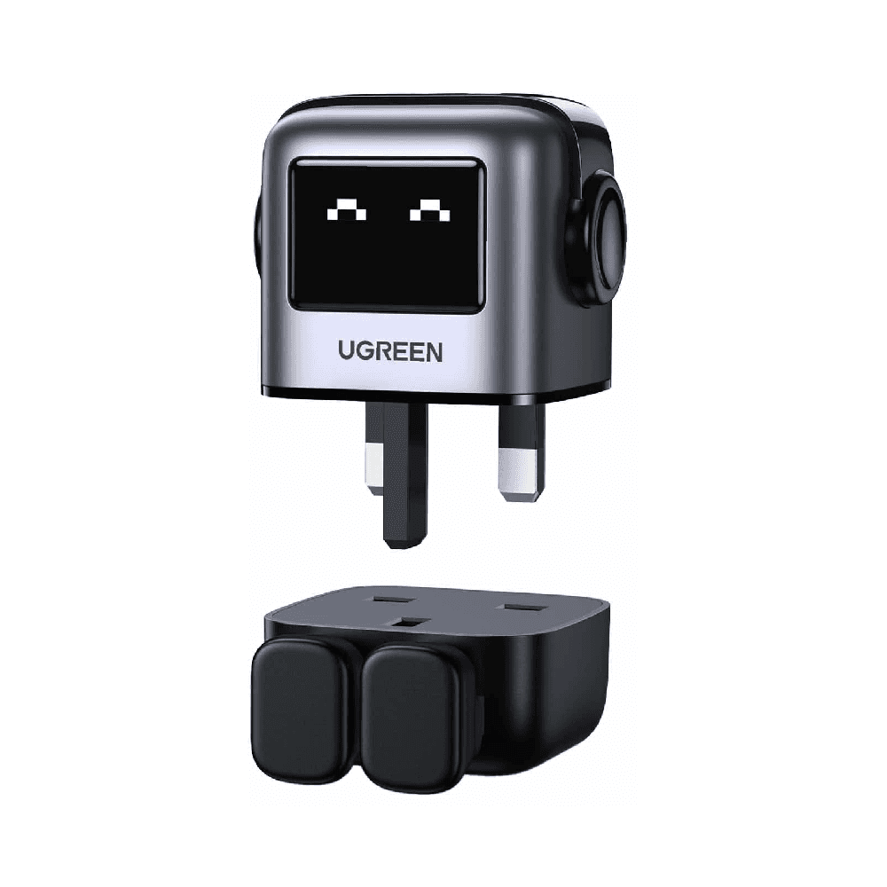 شاحن Nexode Robot اللطيف من UGreen / قوة 65 واط / يعطيك مدخلين تايب سي و مدخل USB / اسود