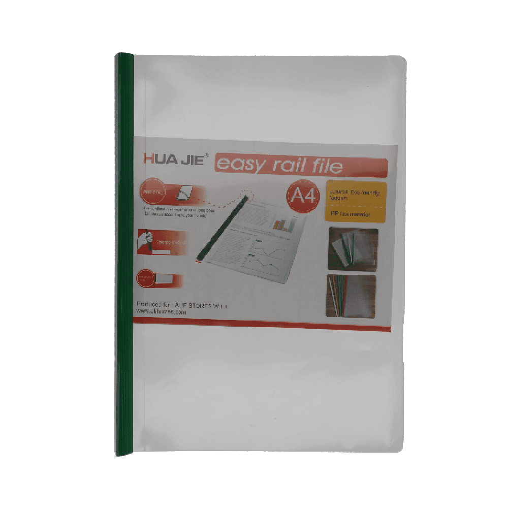 Hua Jie Clear A4 PP 15mm File With Sliding Bar - Green 