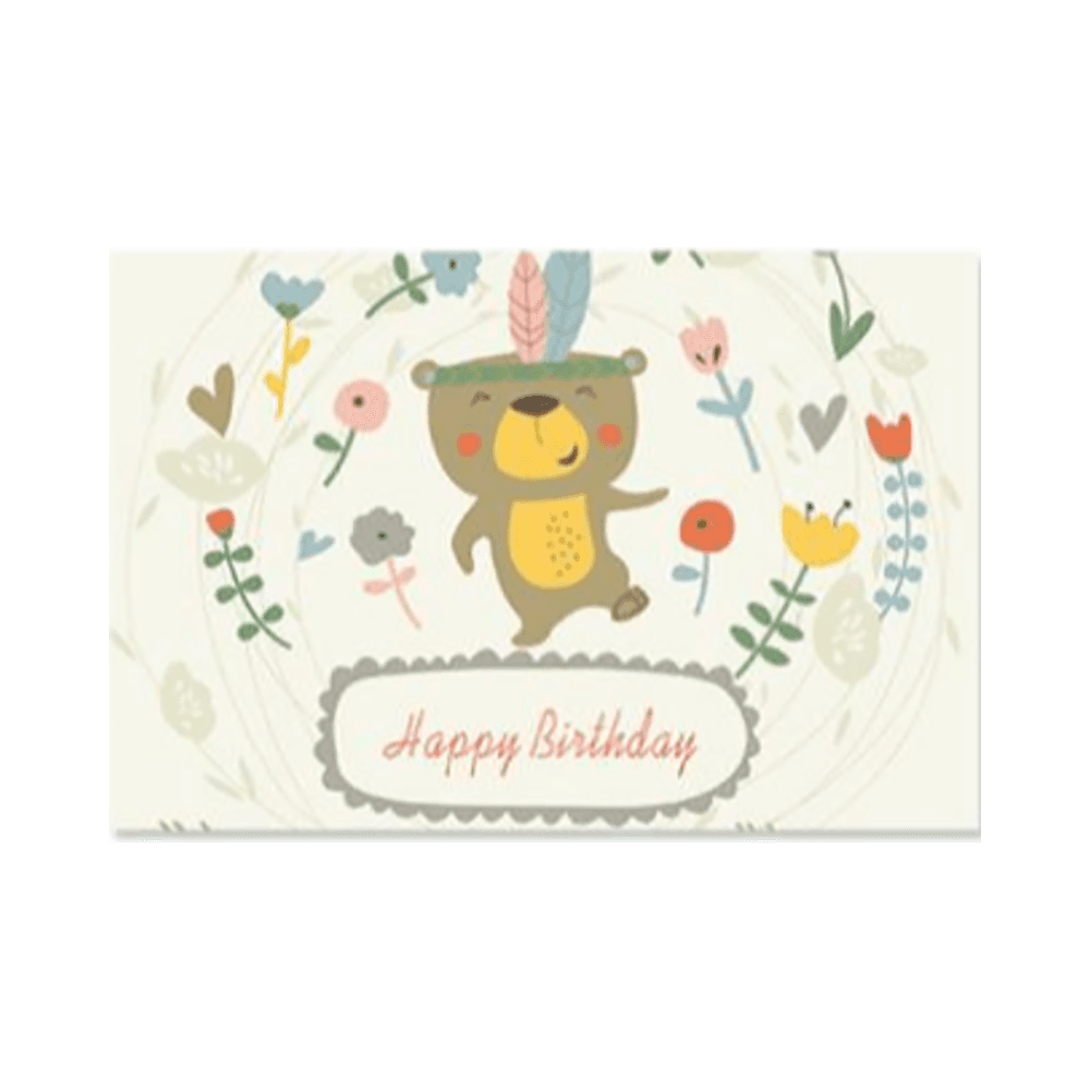 Green Bear Design Happy Birthday Card - White