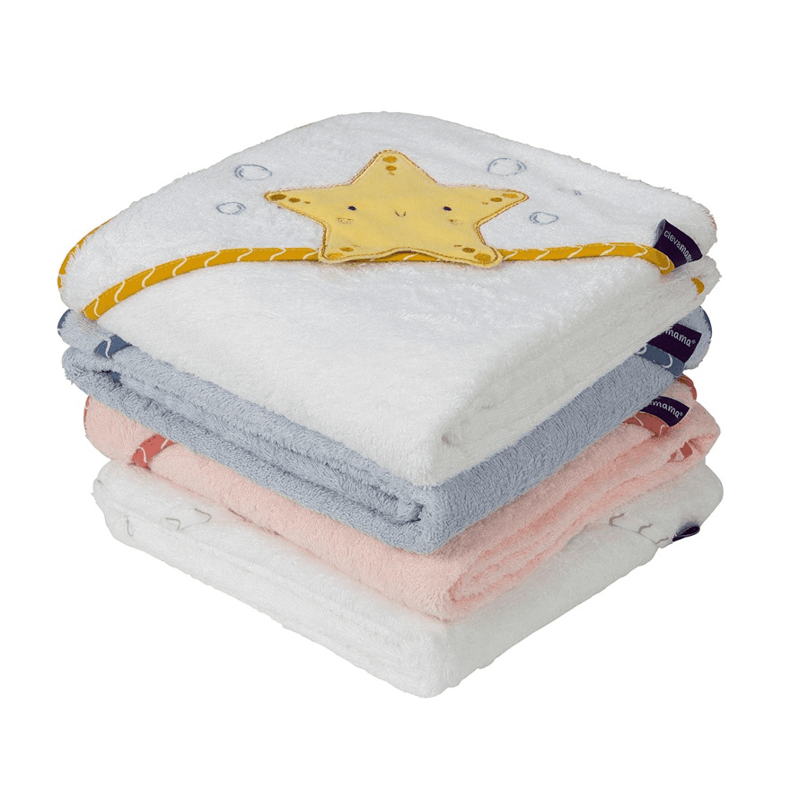 Clevamama Bamboo Apron Baby Bath Towel (White & Grey)