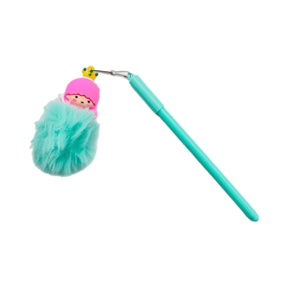 Little Princess Doll Blue Ballpoint Pen With Pompom Hanging - Green 15956