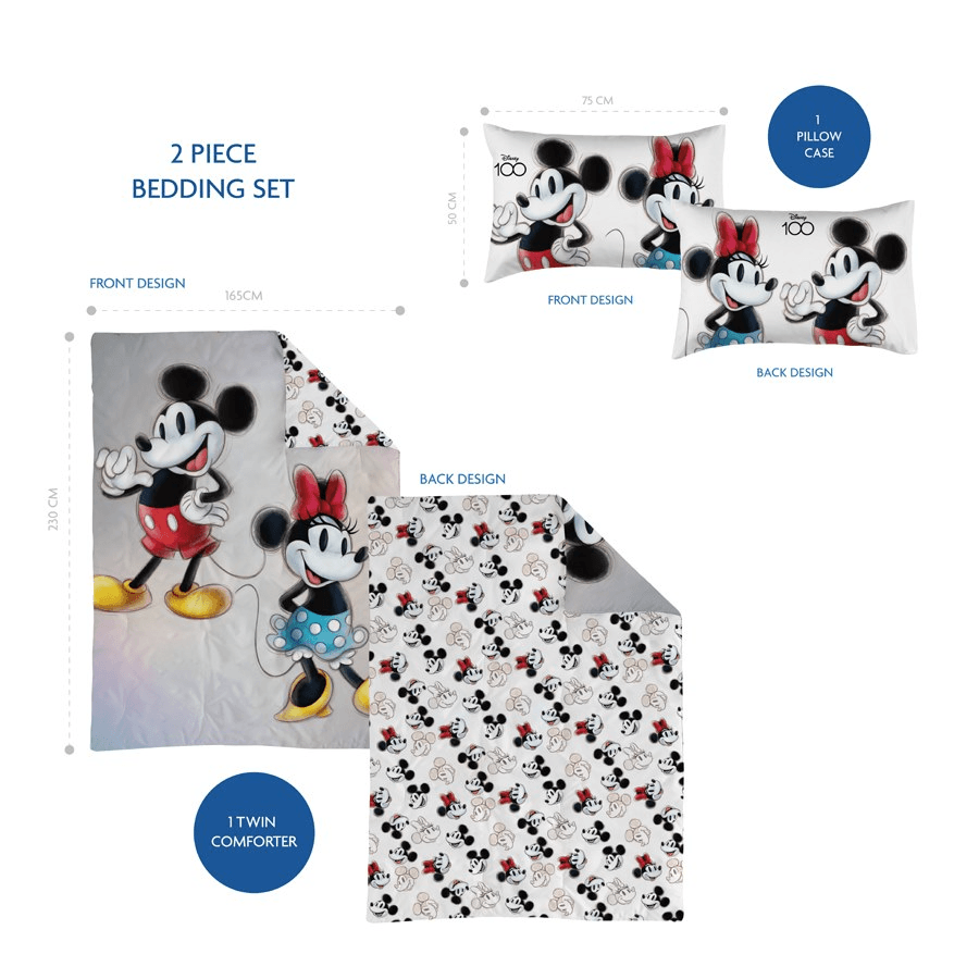 Disney Reversible Comforter X 2 With 1 Pillow Case (Mickey And Minnie Mouse)