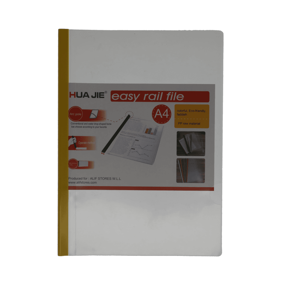 Hua Jie PP 18C A4 Clear File With Sliding Bar 6mm Spine - Yellow