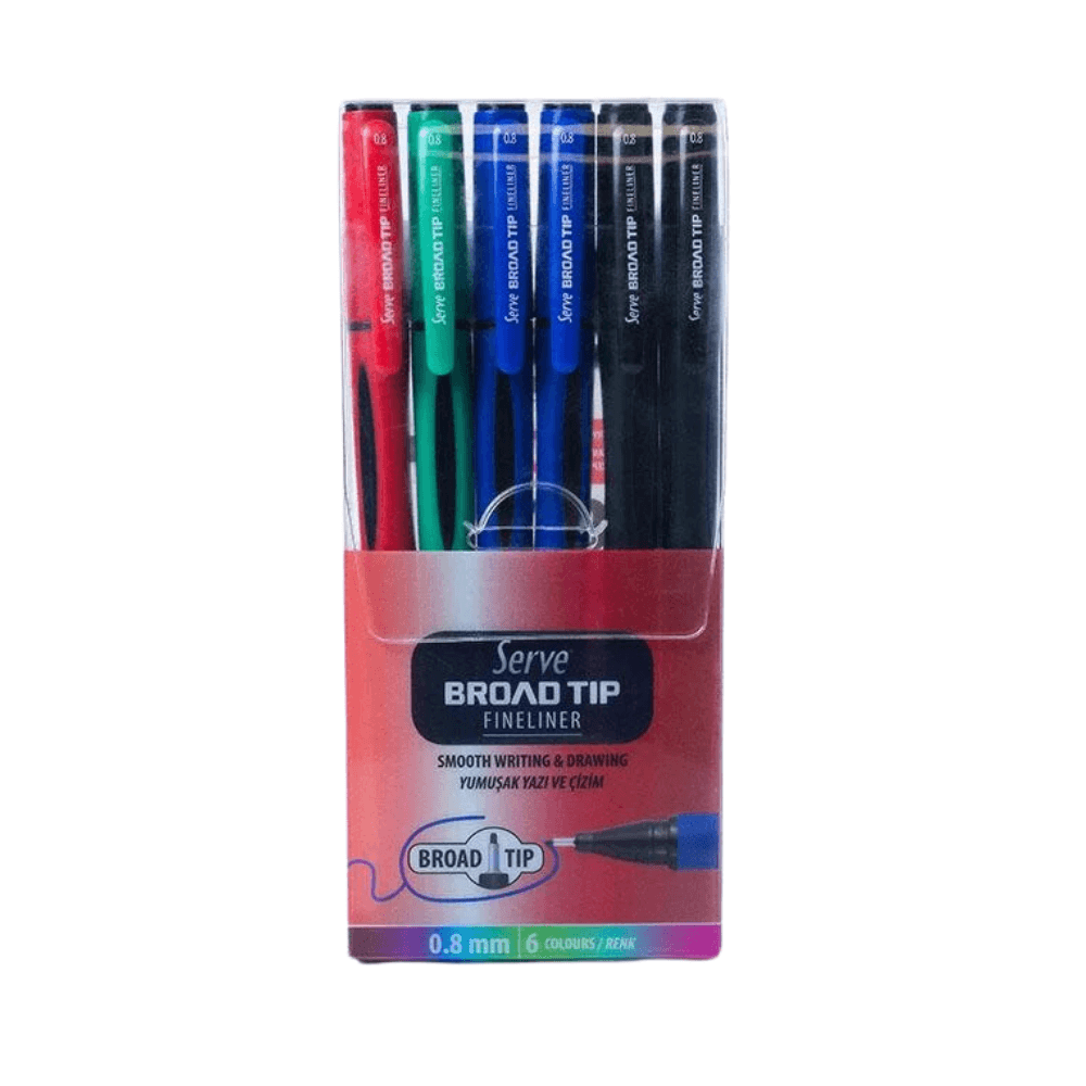Serve Broad Tip Fine Liner Wallet 6Pcs - 4 Colors