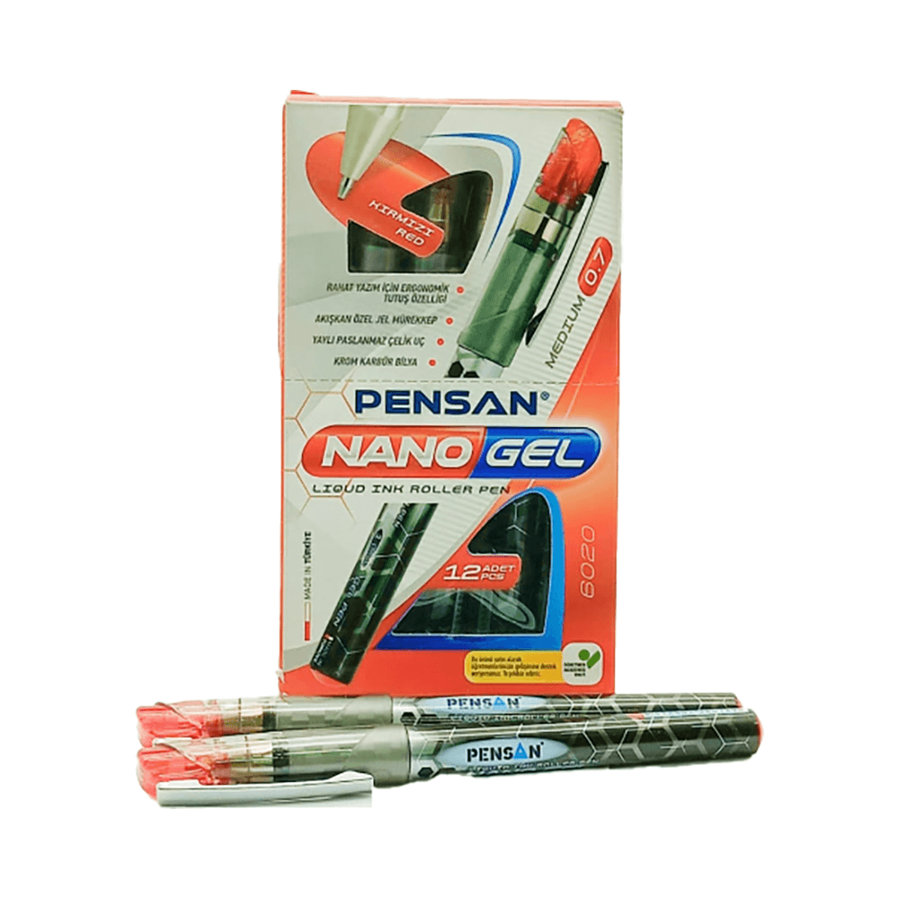 Pensan Nano 0.7mm Gel Roller Pen 12Pcs - Red
