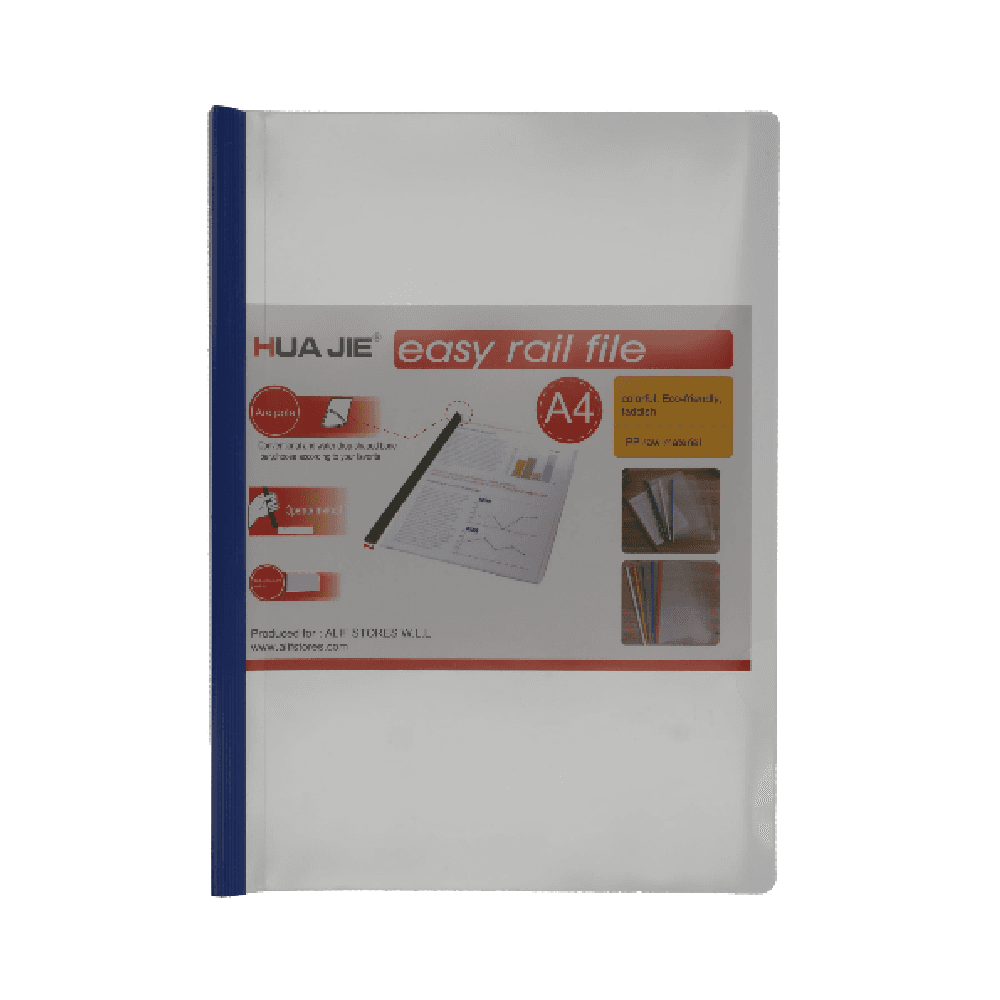 Hua Jie Clear A4 PP 15mm File With Sliding Bar - Blue