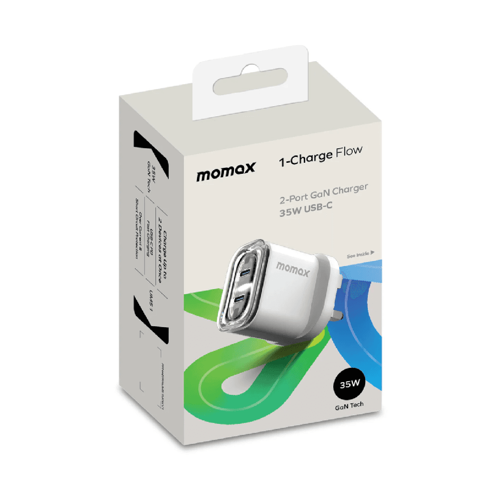 Momax 1-Charge Flow PD 35W 2 Ports GaN Wall Charger White