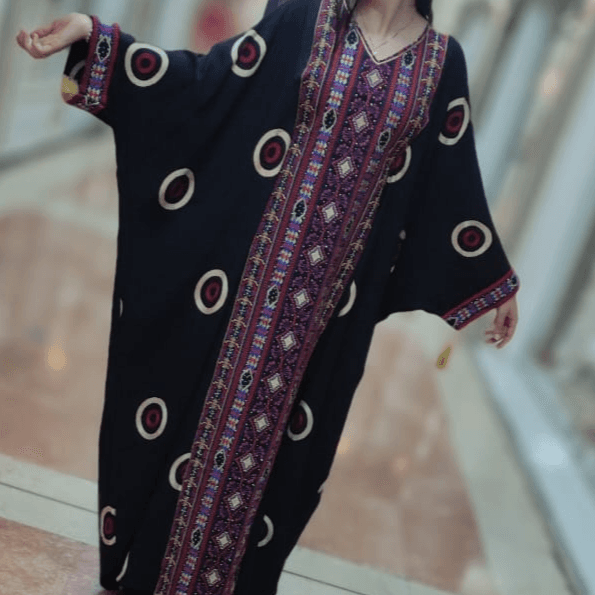 Palestinian Butterfly-Style Jalabiya – Black