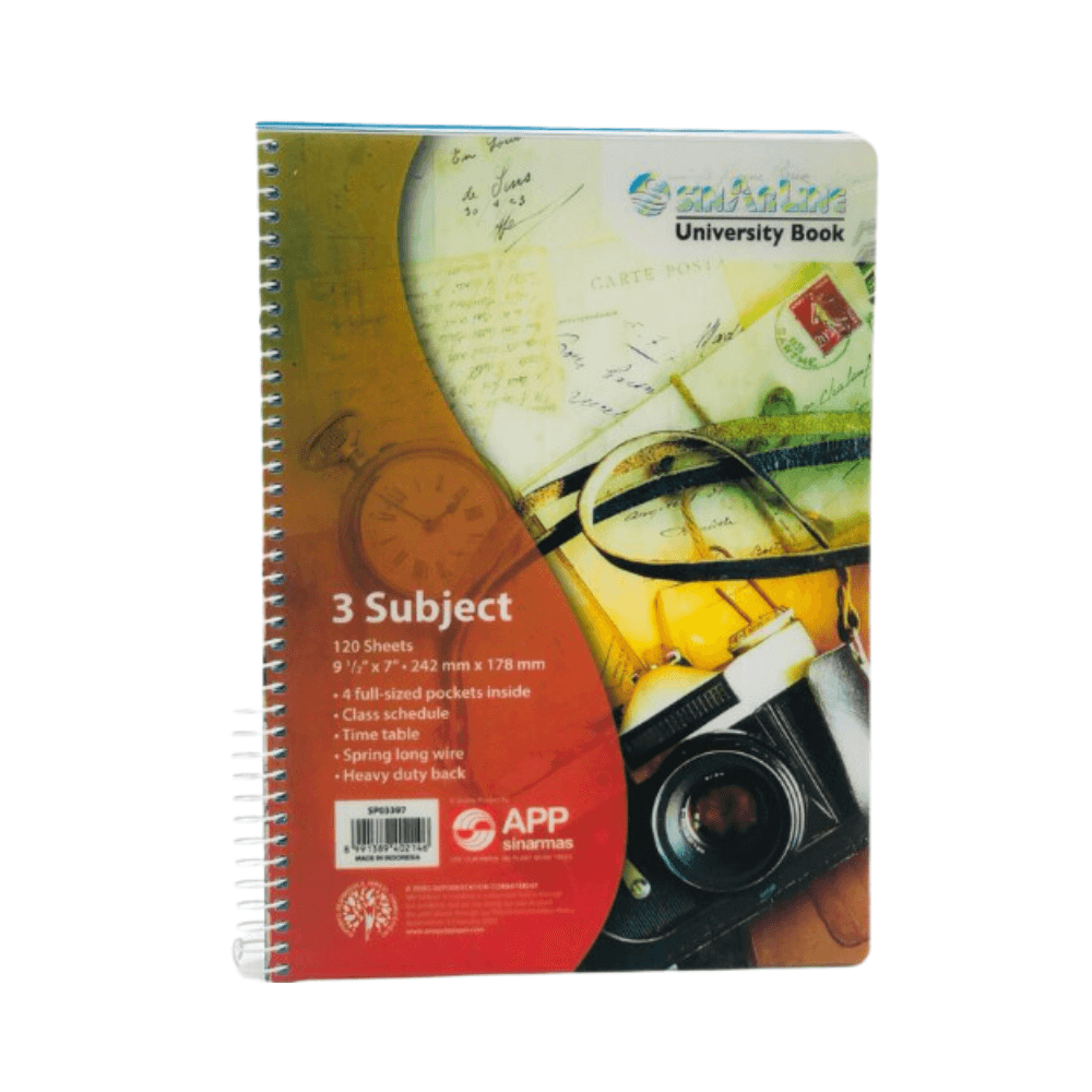 Sinarline 3 Subject Spiral Notebook 9.5 x 7 Inch Sp03397