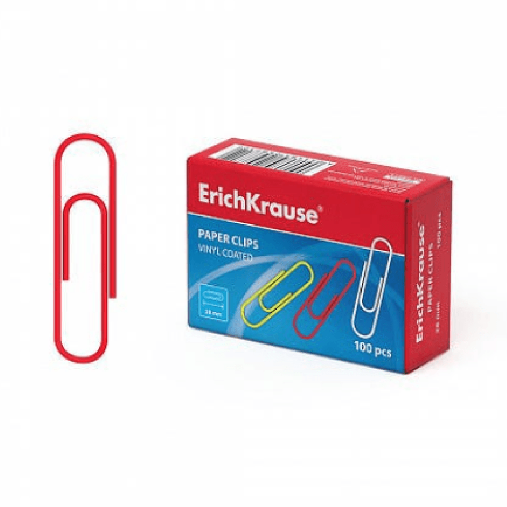 ErichKrause Vinyl Coated Paper Clip Round 28mm 1 Box 100Pcs Assorted