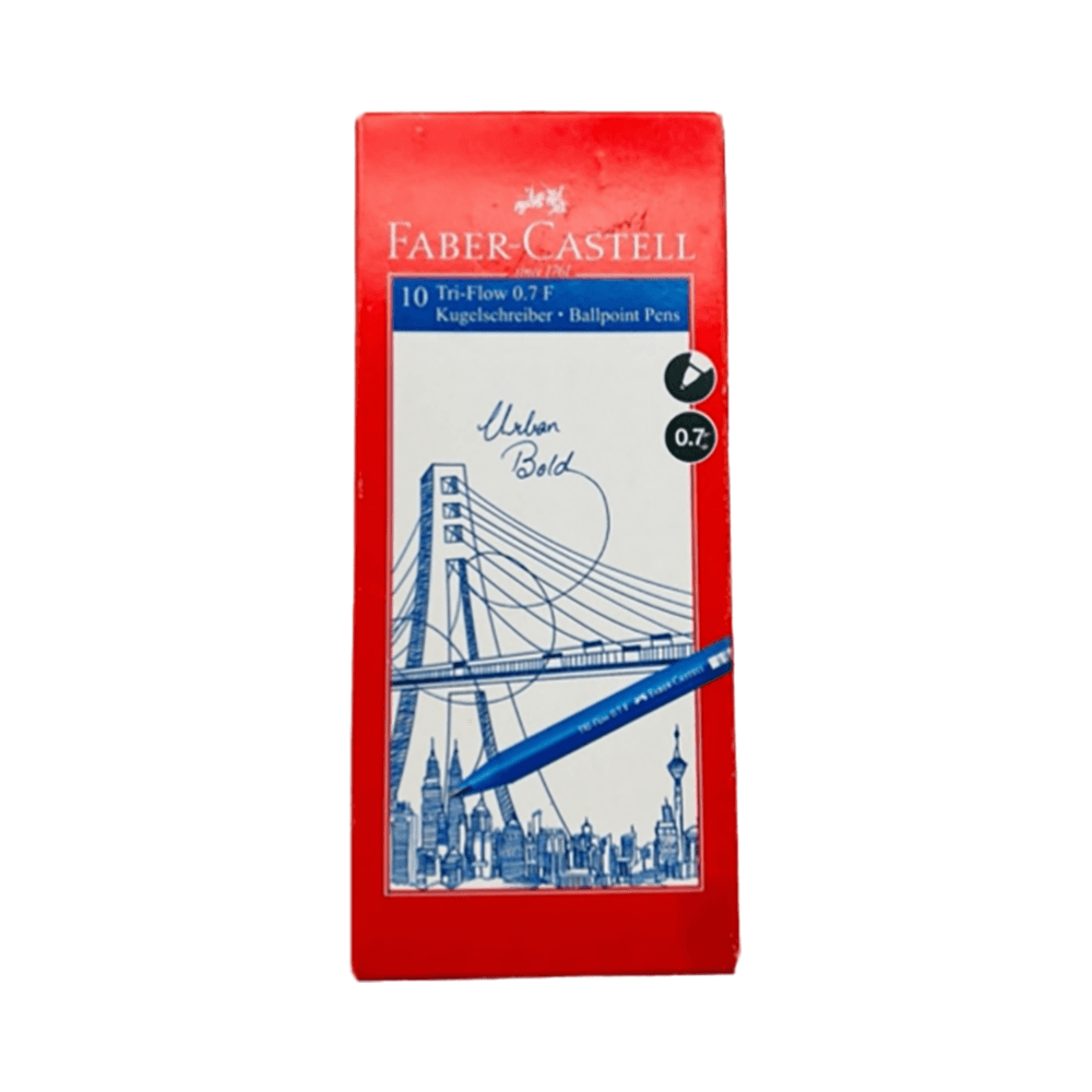 Faber-Castell Box Containing 10 Pcs Tri-Flow - Blue 0.7mm Ballpoint Pens 14895