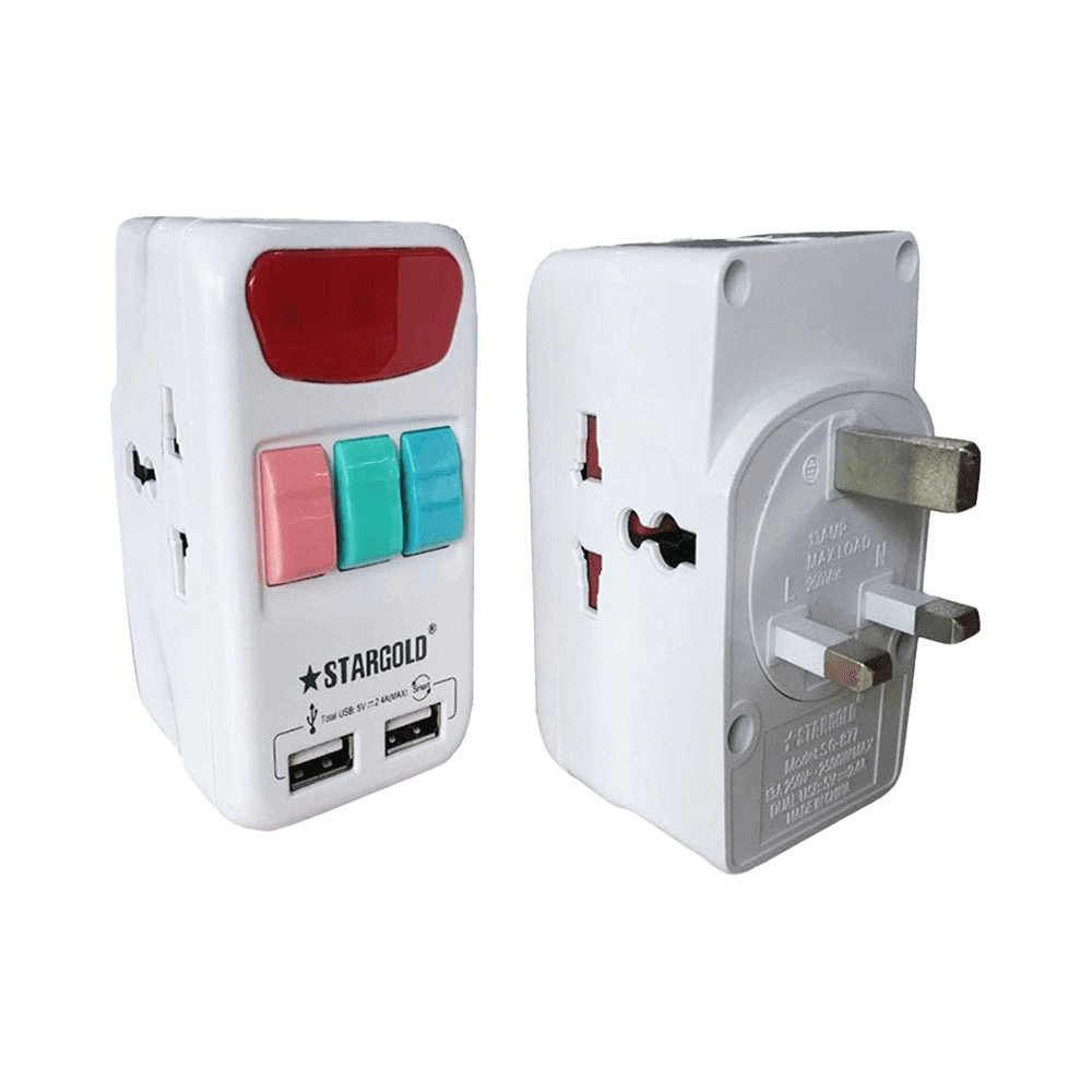 Stargold Three Way Travel Power Adapter Plug With 2 Ultra Fast Usb Charging Port