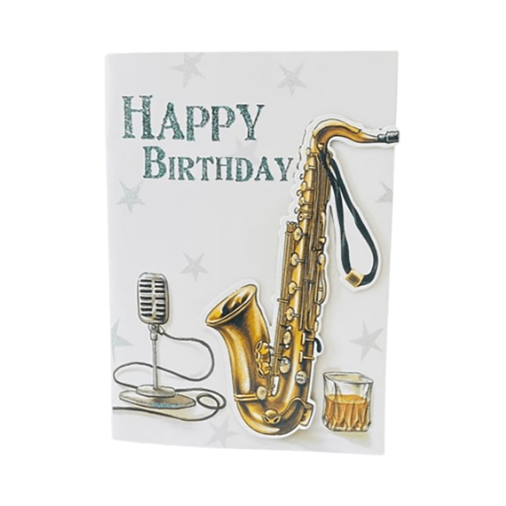 Musical Saxophone Happy Birthday Card