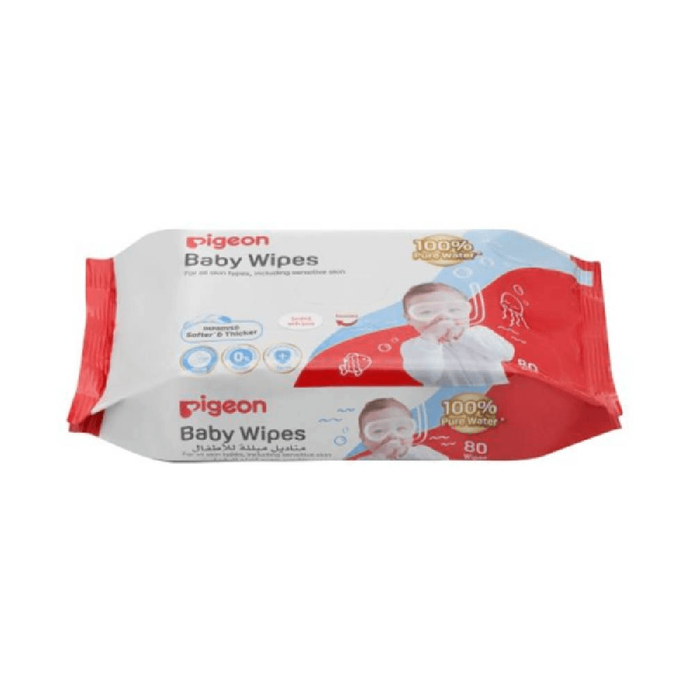 Pigeon 100% Pure Water Resealable Baby Wipes Pack For All Skin Types 80Pcs
