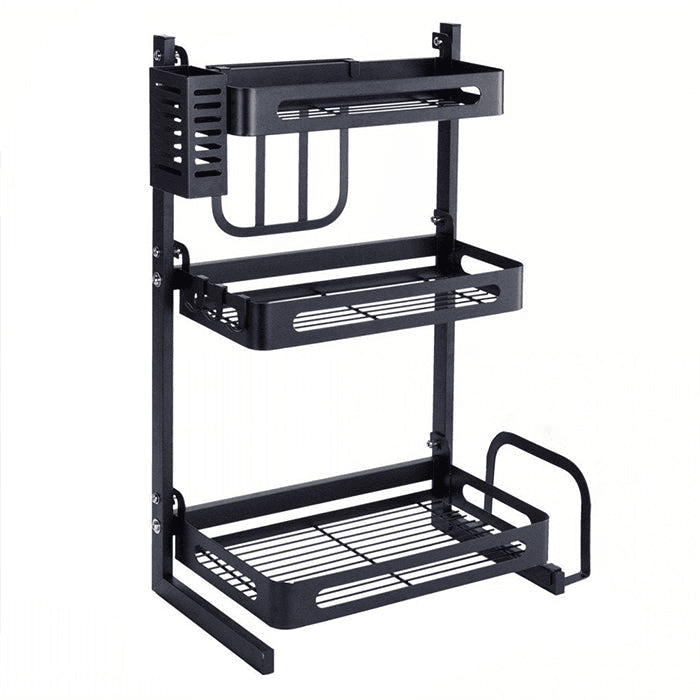 3 Tier Kitchen Countertop Stainless Steel Spice Organizer Rack-BLACK