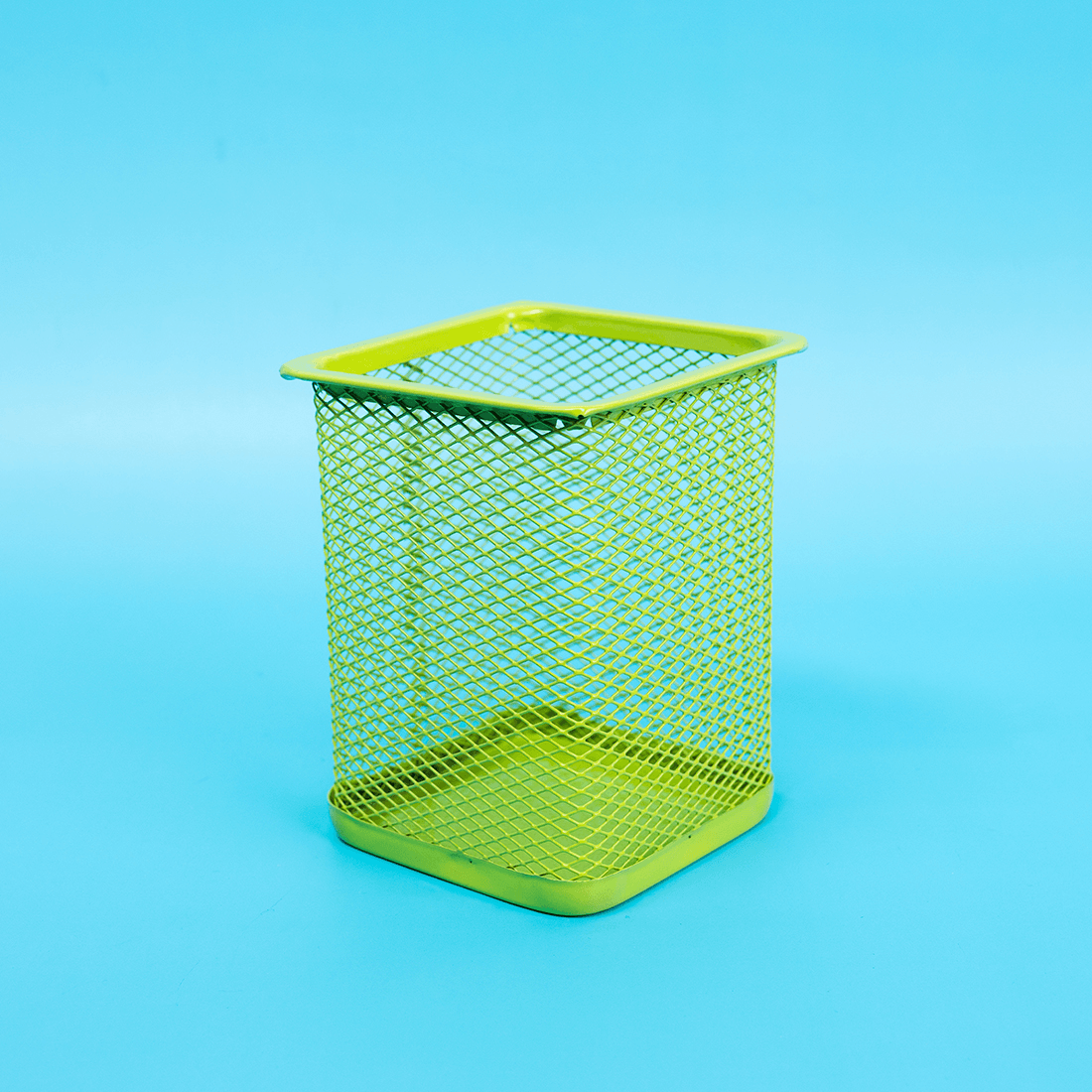 Square Green Metal Mesh Pencil Holder
