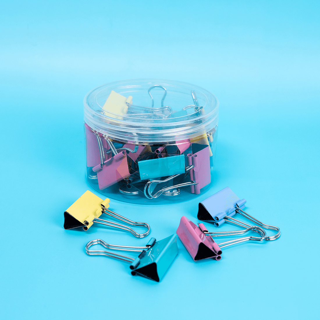 Large Pastel Binder Clips in Handy Storage Box 24 pcs