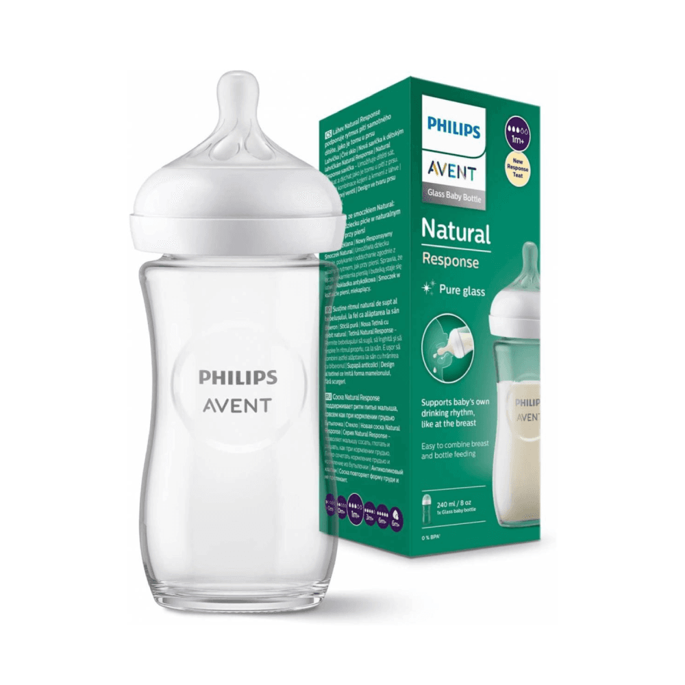 Philips Avent Natural Response Pure Baby Glass Bottle 1m+ 240ml Ref- SCY933/01 