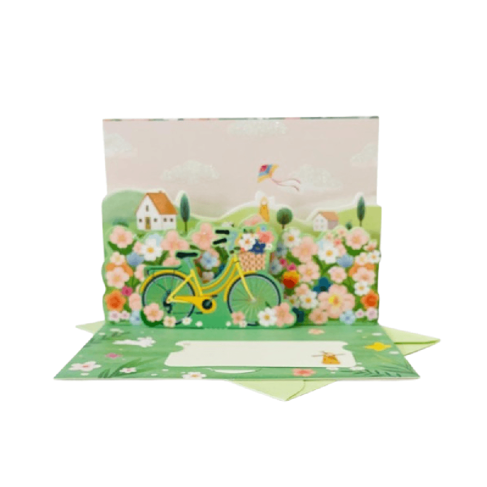 3D Bicycle With Flowers Pop Up Greeting Card