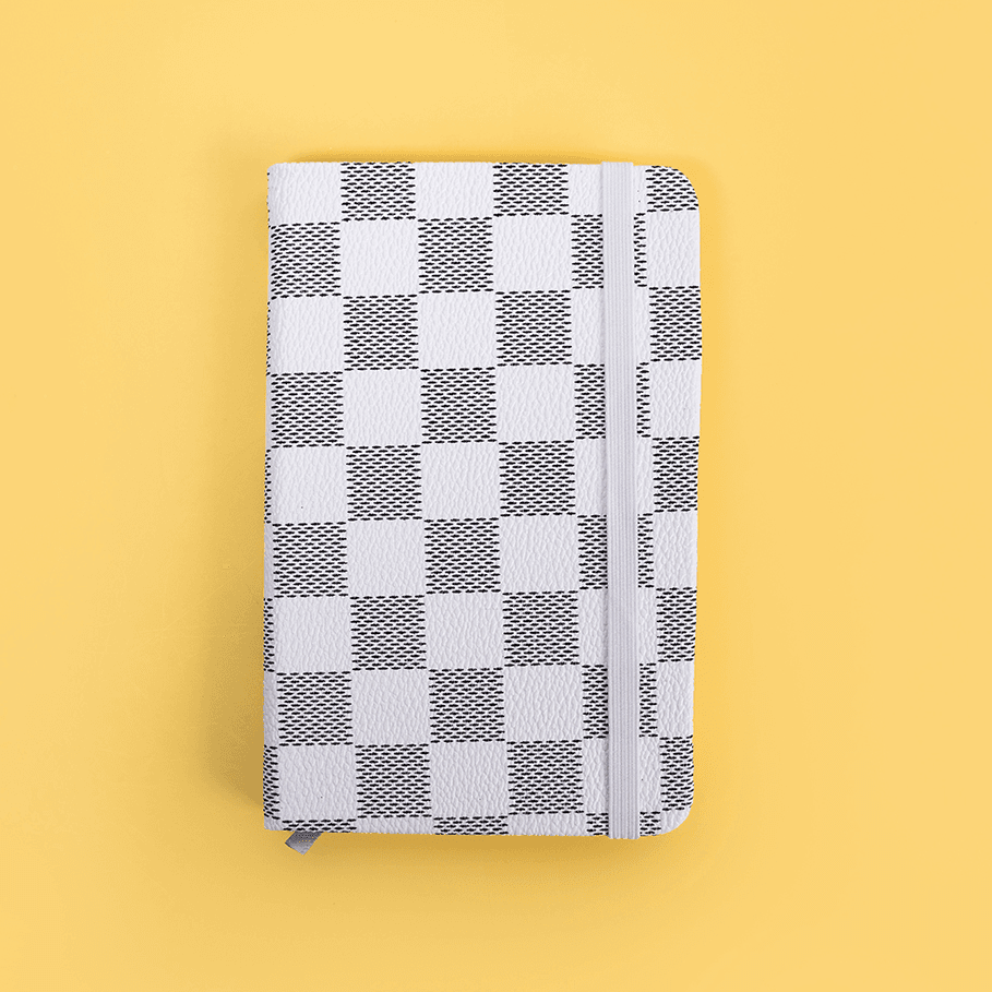 Checkered A6 Notebook with Elastic Band and Ribbon Bookmark