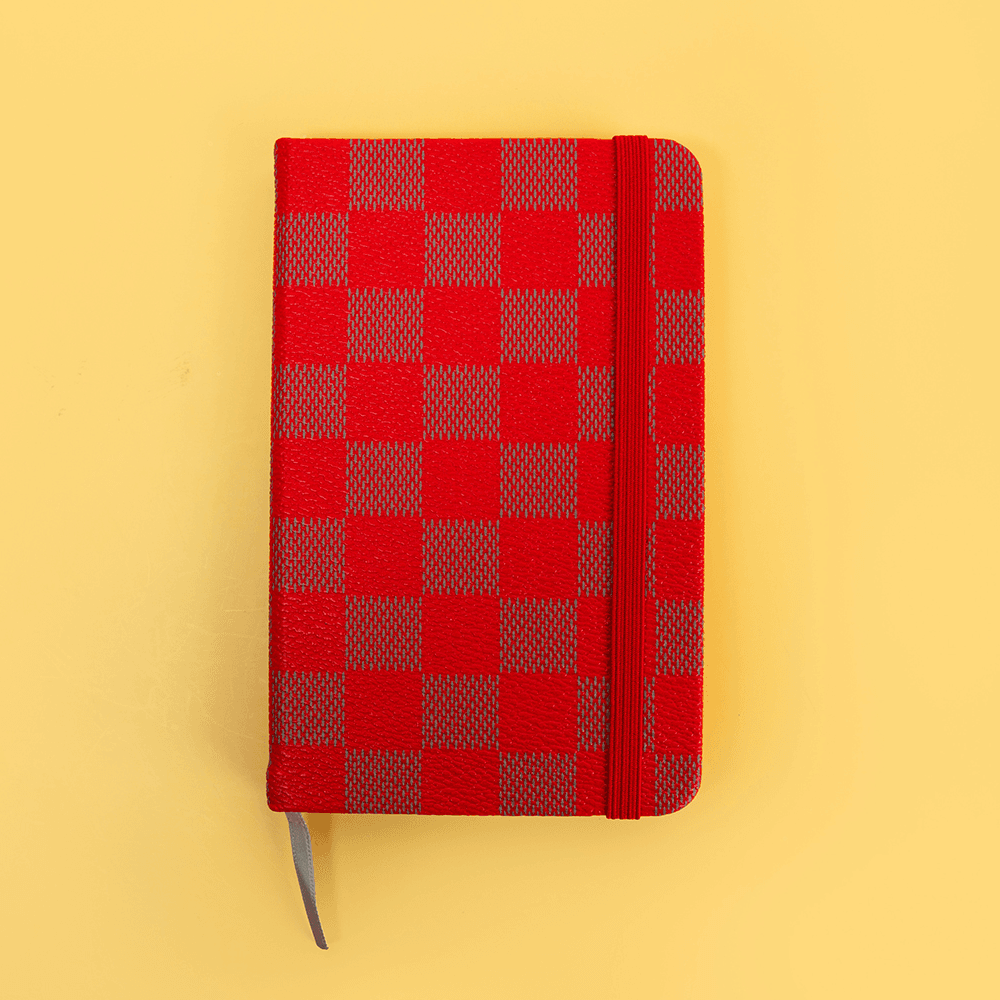 Checkered A6 Notebook with Elastic Band and Ribbon Bookmark