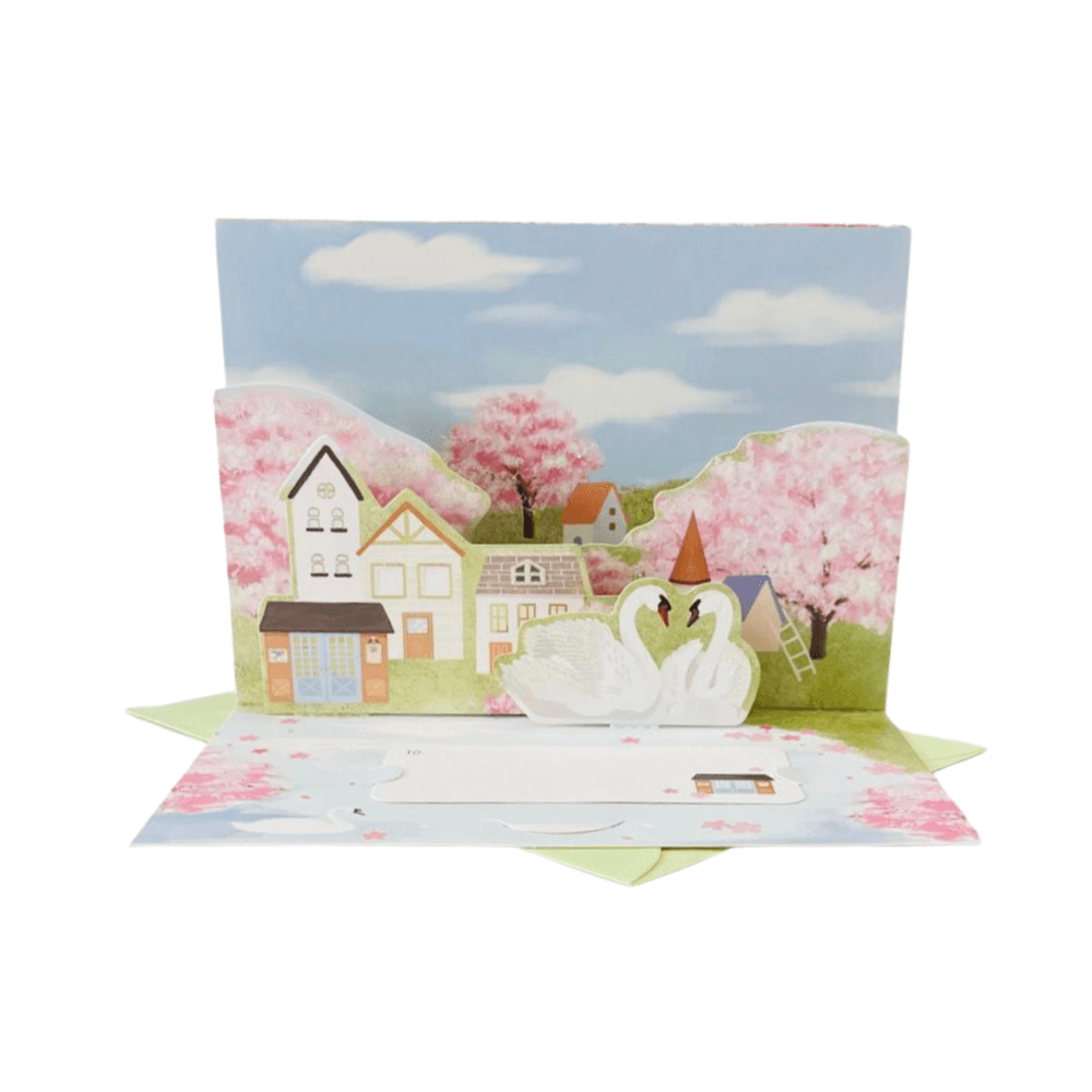 3D Romantic Greeting Card - Swan & Village 13 x 18cm