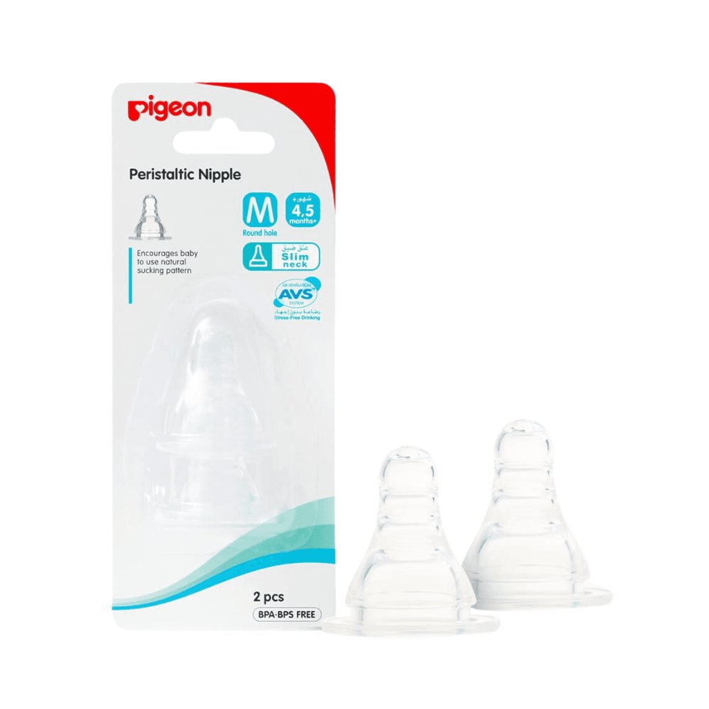 Pigeon Peristaltic Nipple With Round Hole For 4-5 Months Medium 2Pcs 17339 