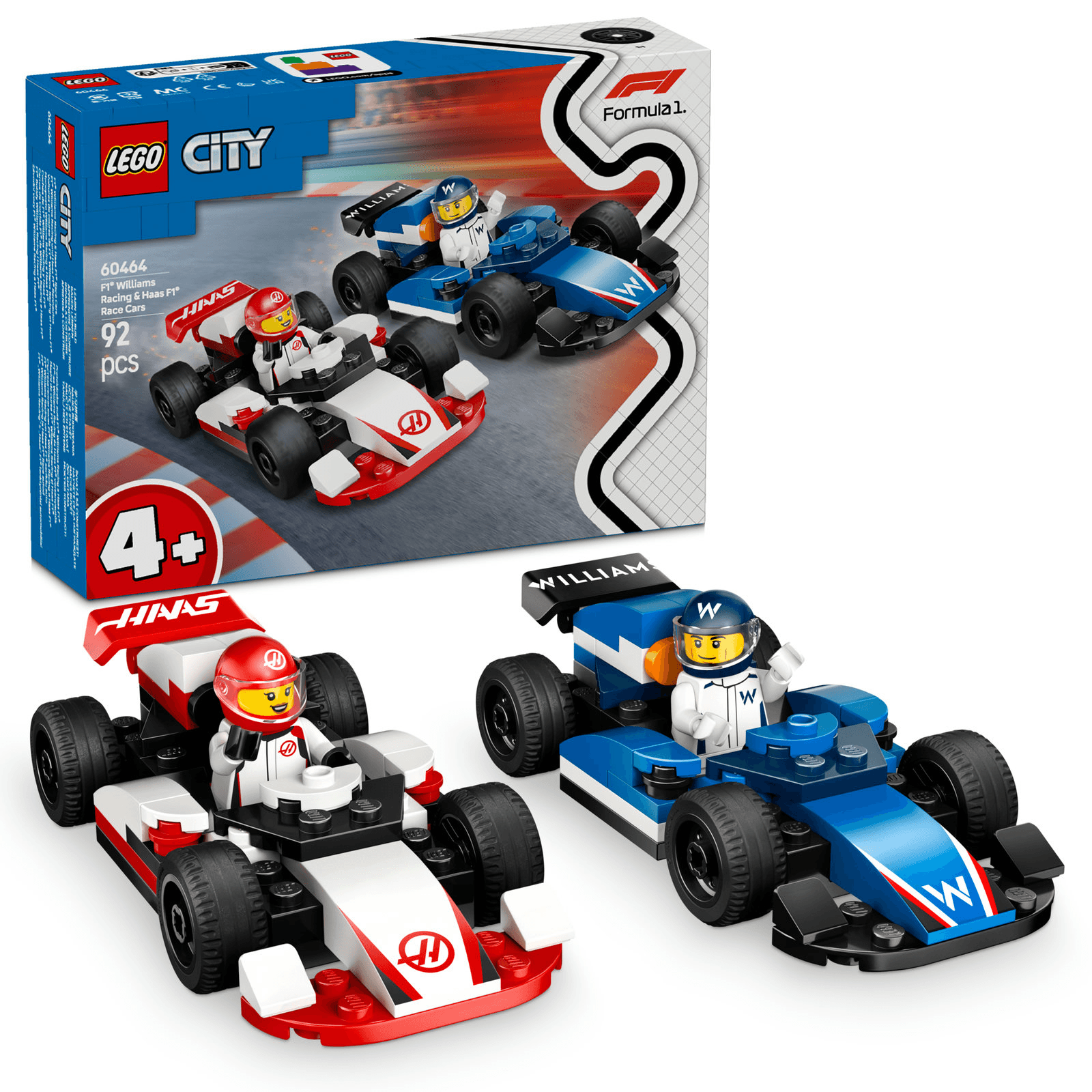 LEGO 60464 City F1 Williams Racing & Haas F1 Race Cars Building Set 92Pcs
