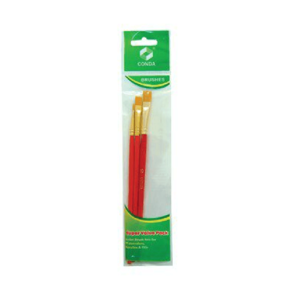 Conda Water Colours Acrylic & Oil Artist Brush Set 3Pcs