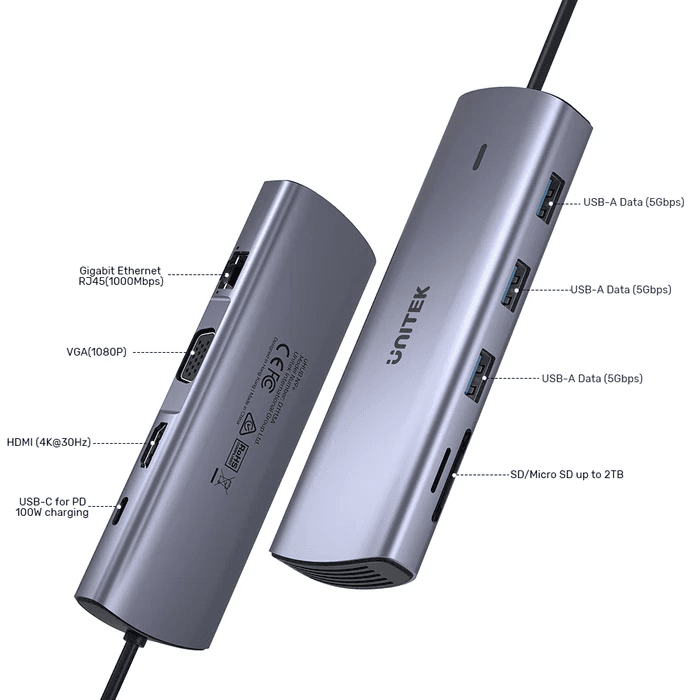 9-In-1 Usb-C Hub With Dual Display, Dual Card Reader And 100W Pd