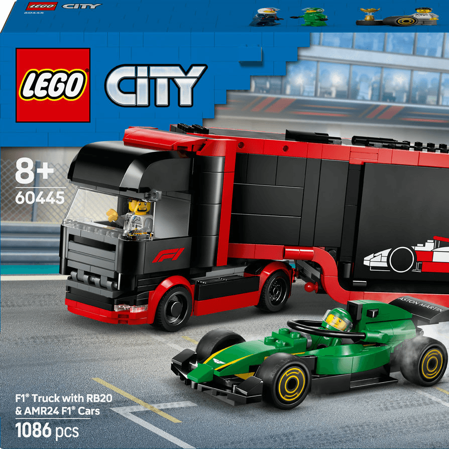 LEGO 60445 City F1 Truck with RB20 & AMR24 F1 Cars Building Set 1086Pcs