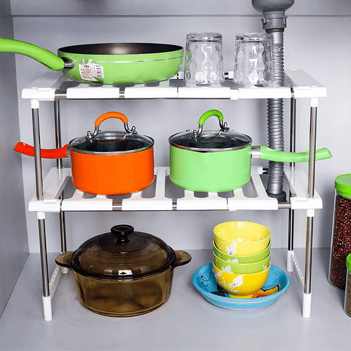 2 Tier Adjustable Kitchen Cabinet Under Sink Storage Organizer