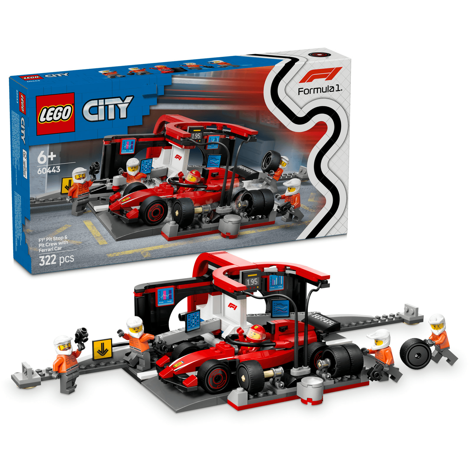 LEGO 60443 City F1 Pit Stop & Pit Crew with Ferrari Car Building Set 322Pcs