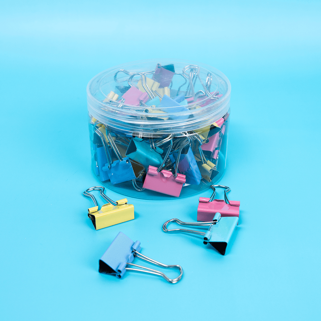 Medium Pastel Binder Clips in a Reusable Container 48pcs