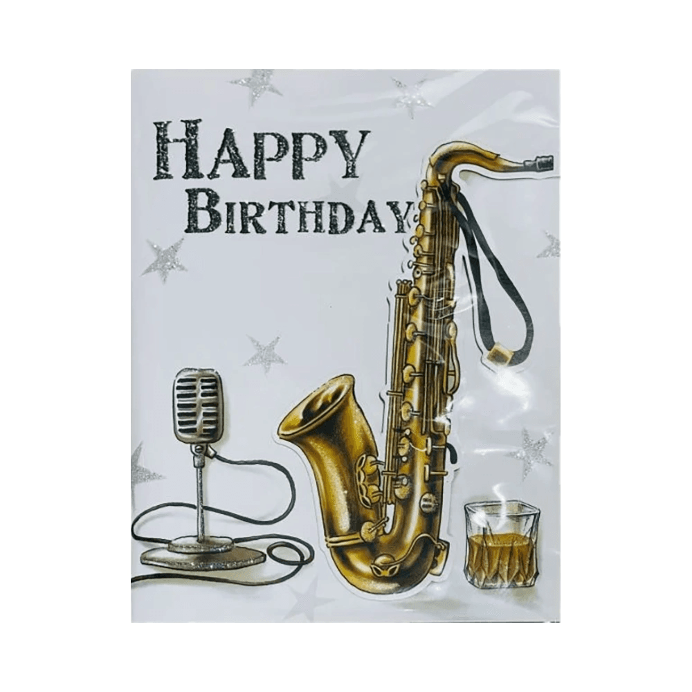 Musical Saxophone Happy Birthday Card