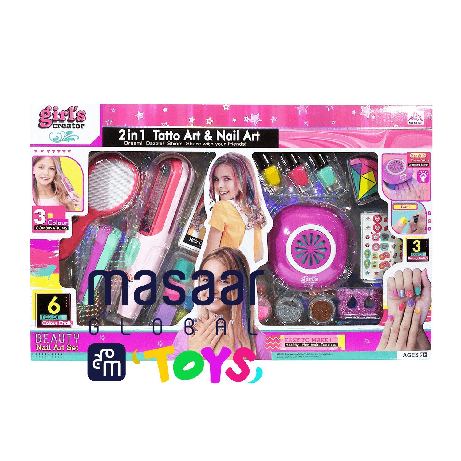 2-In-1 Manicure And Tattoo Art Set | Nail Art & Creative Tattoo Kit +3 Years-Mbk-377