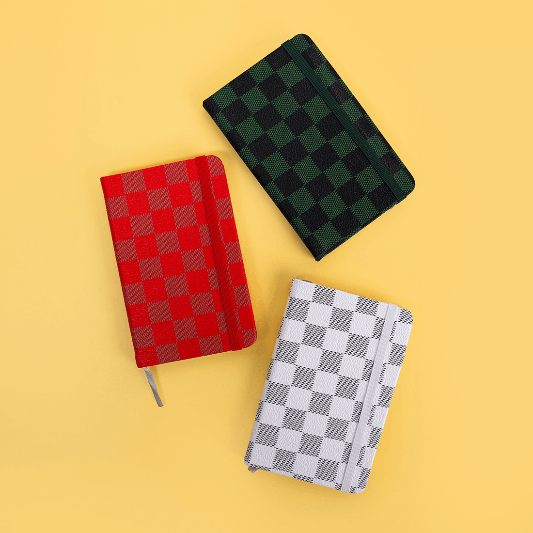Checkered A6 Notebook with Elastic Band and Ribbon Bookmark