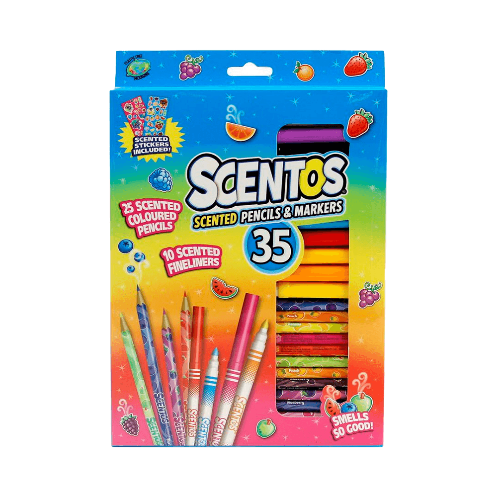 Scentos Scented Fine Line Markers & Colouring Pencils Set 35Pcs