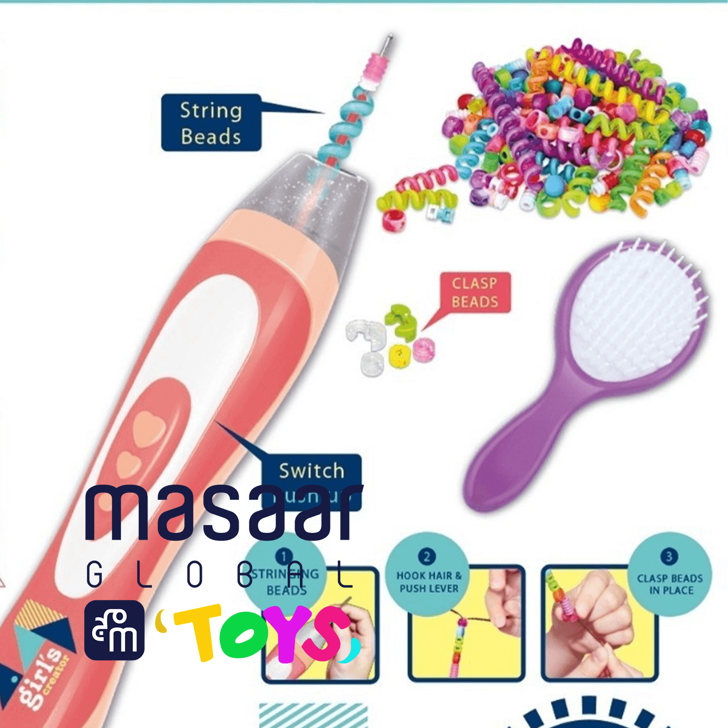 Diy Plastic Fashion Hair Beader Set | Girls Toy Kit For Creative Hairstyles + 3Age-Mbk-205K