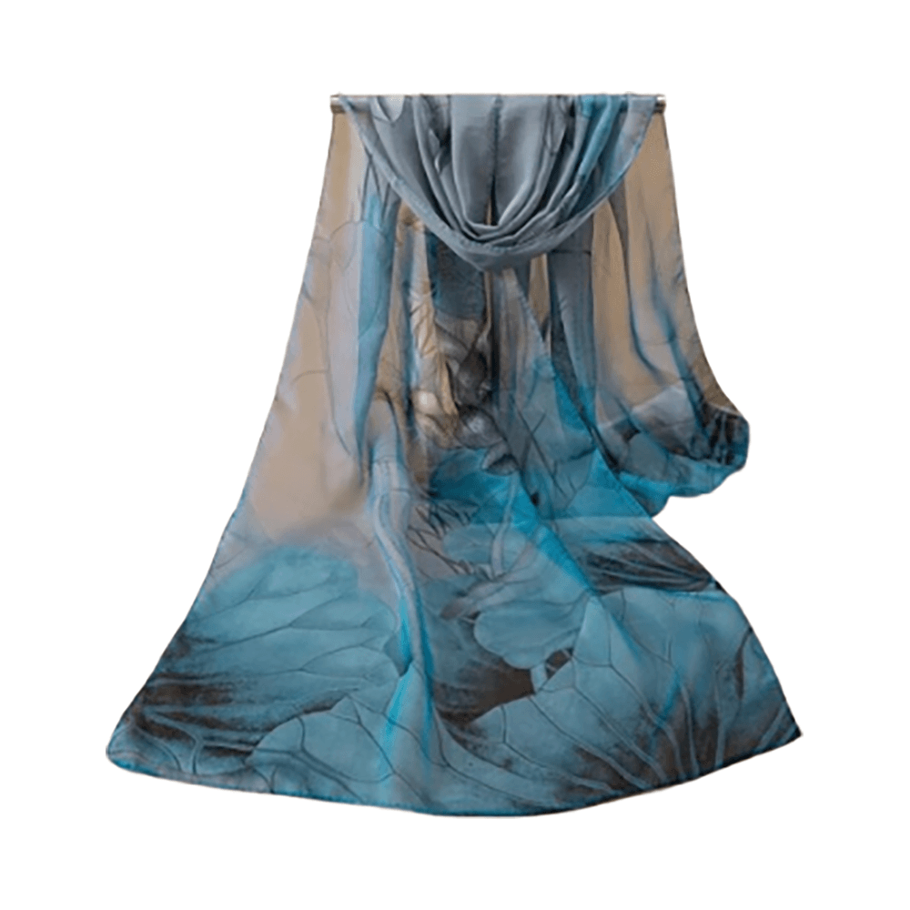 Teal Floral Printed Chiffon Hijab Scarf for Women