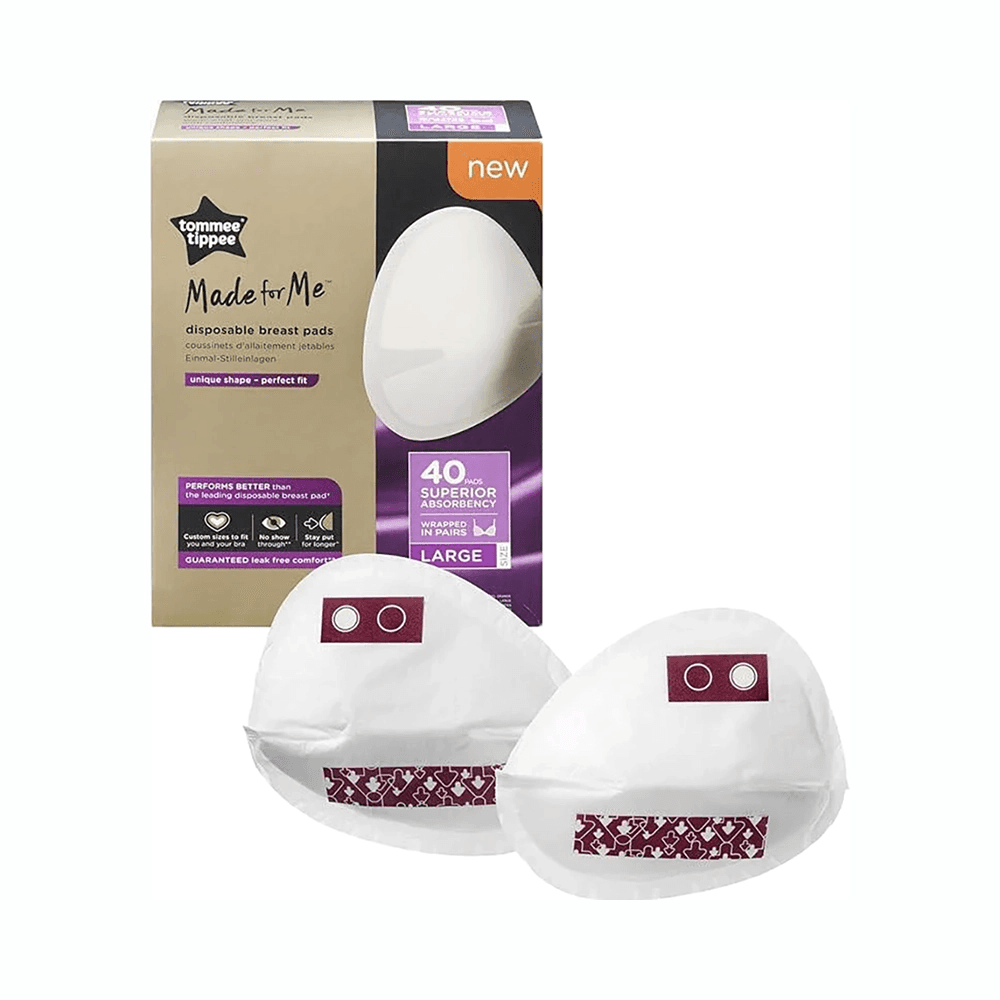 Tommee Tippee Made For Me Soft Absorbent & Leak-Free Contoured Shape Adhesive Daily Disposable Breast Pads Large Pack 40Pcs