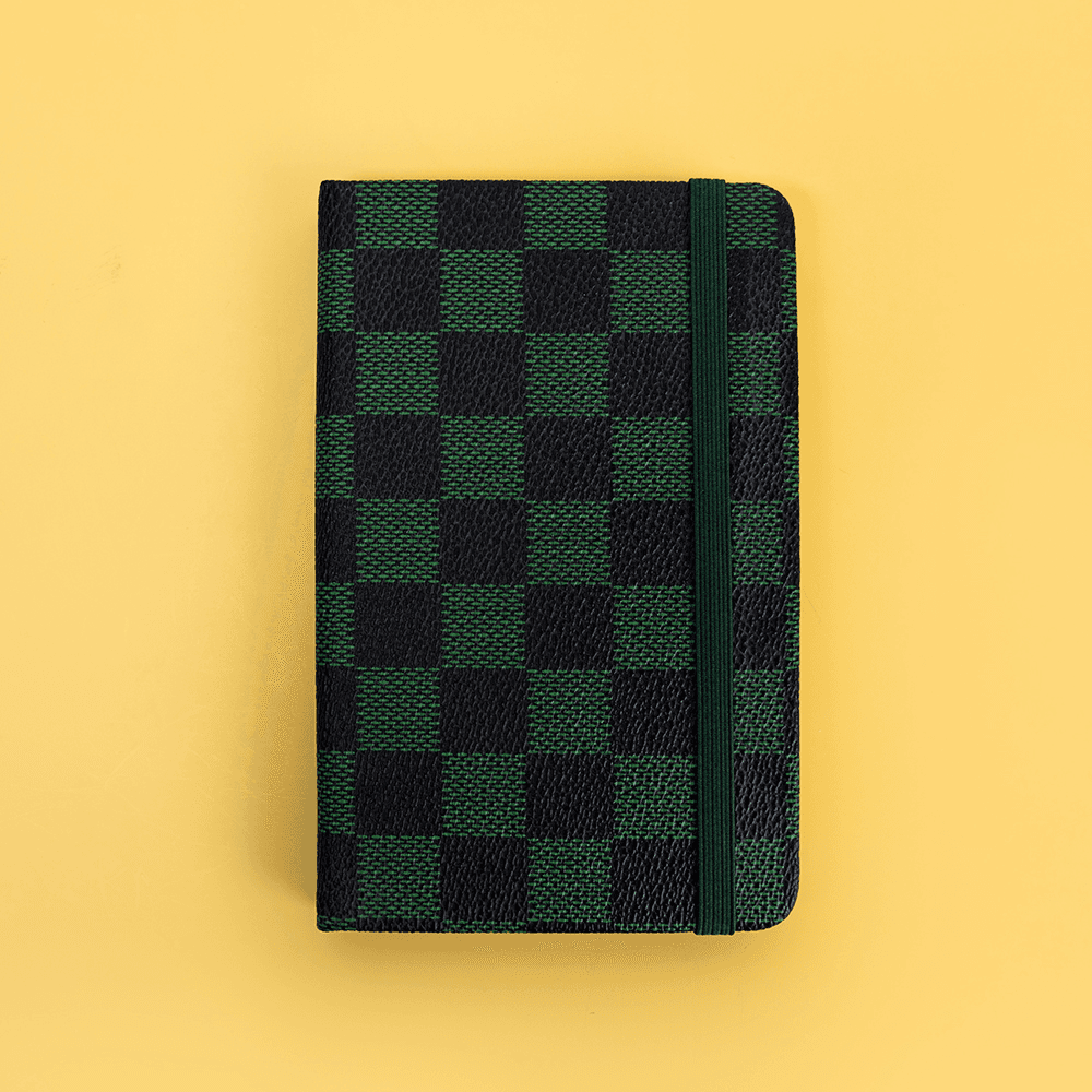 Checkered A6 Notebook with Elastic Band and Ribbon Bookmark