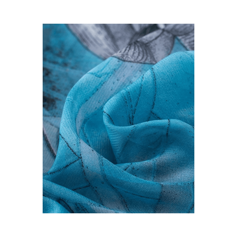 Teal Floral Printed Chiffon Hijab Scarf for Women