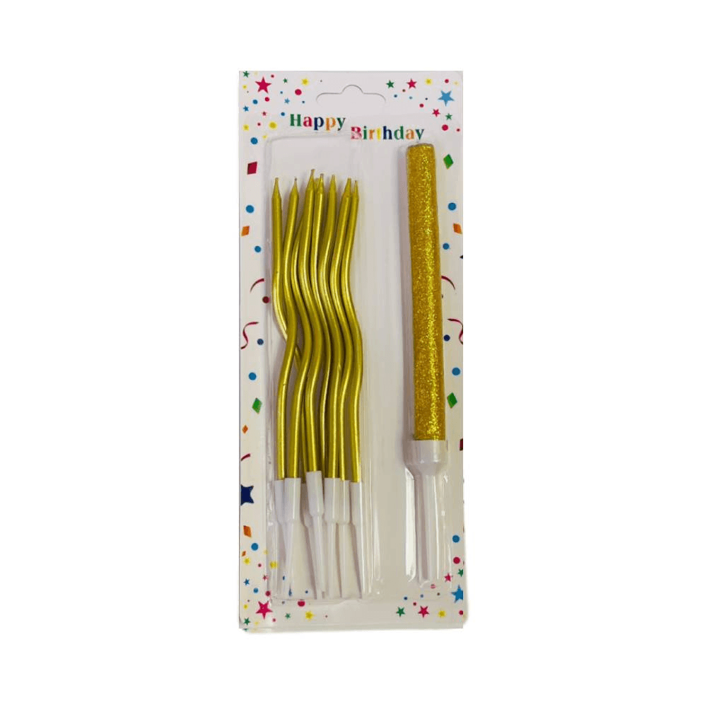 Birthday Curve Candles With Sparkling Candle - Gold