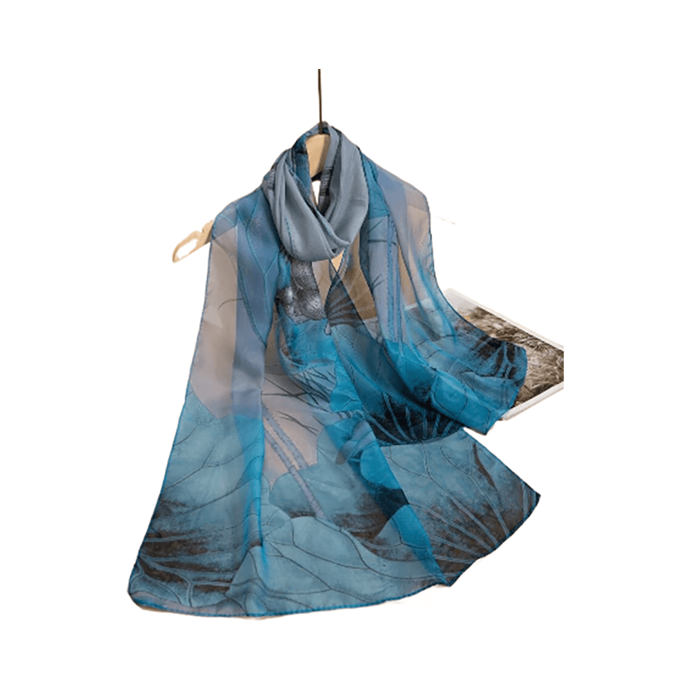 Teal Floral Printed Chiffon Hijab Scarf for Women