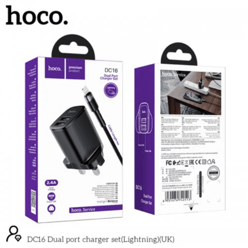 Hoco Dc16 Dual Port Charger Set Lightning