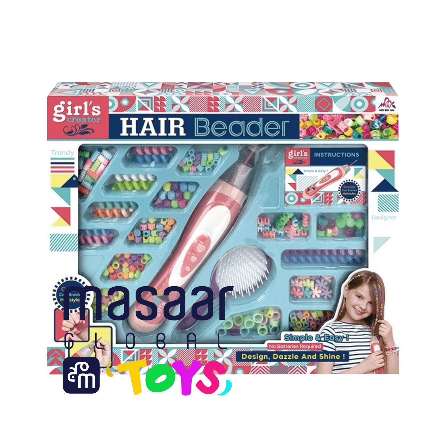 Diy Plastic Fashion Hair Beader Set | Girls Toy Kit For Creative Hairstyles + 3Age-Mbk-205K