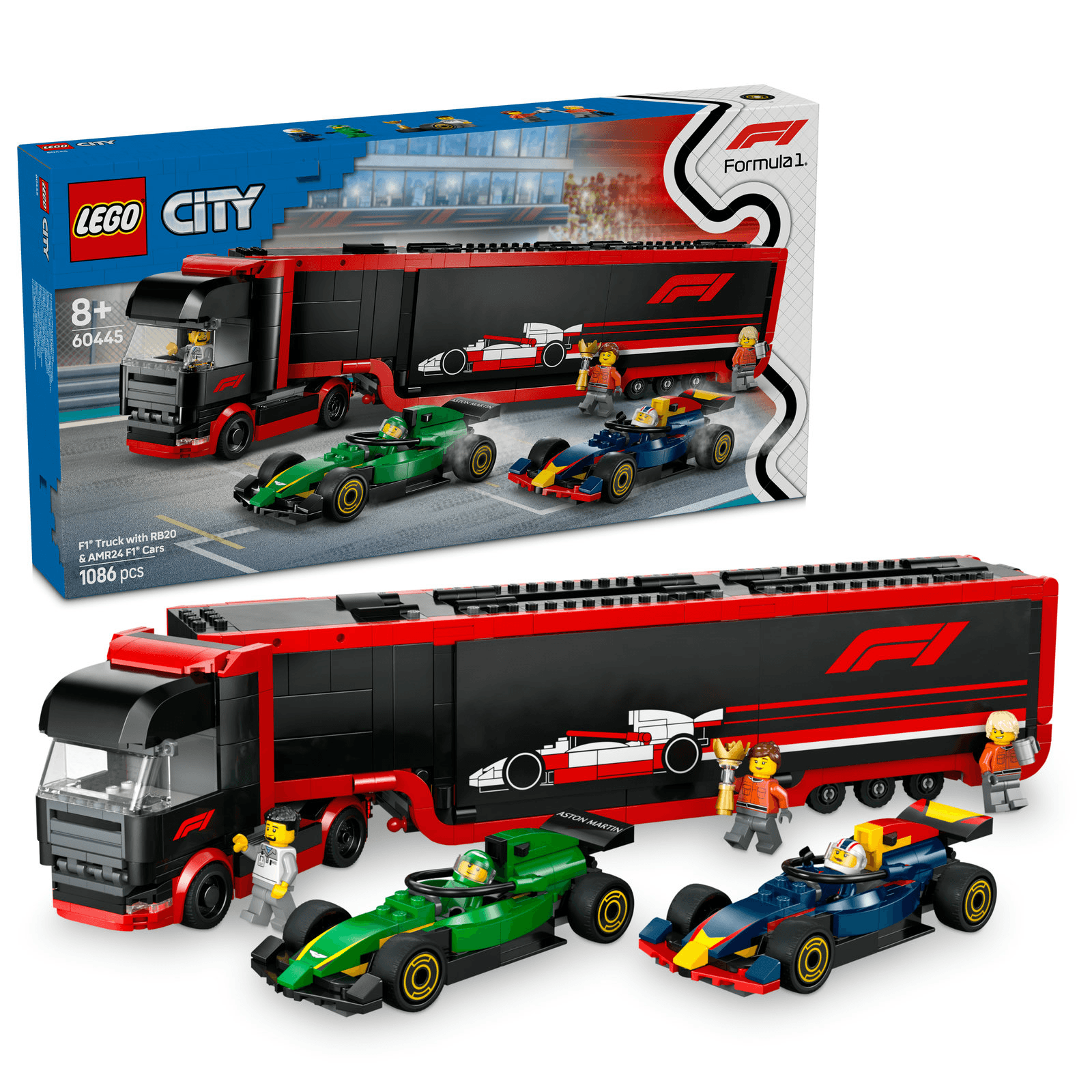 LEGO 60445 City F1 Truck with RB20 & AMR24 F1 Cars Building Set 1086Pcs