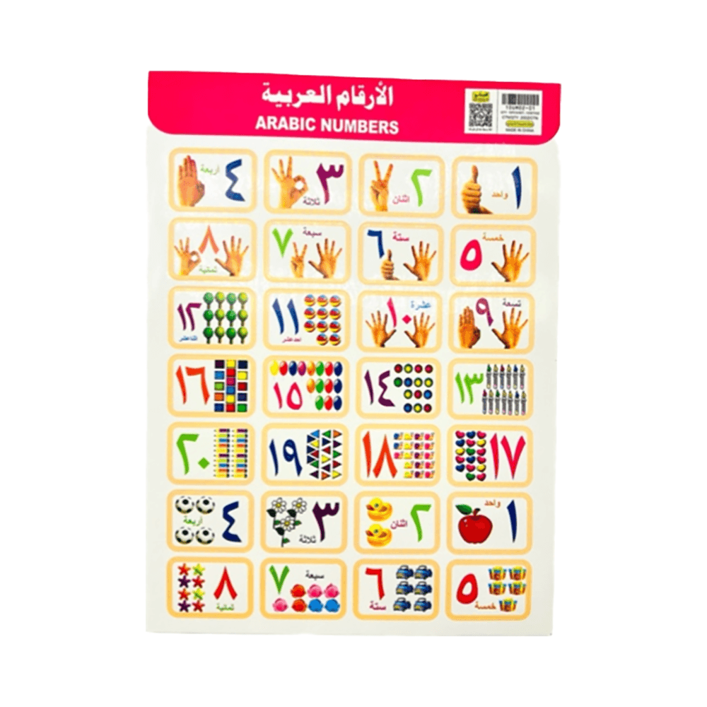 ملصقات أرقام عربية تعليمية A4 ورقة واحدة 28 قطعة 1436