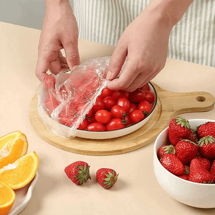 100 Pcs Plastic Food Wrap Covers - Disposable